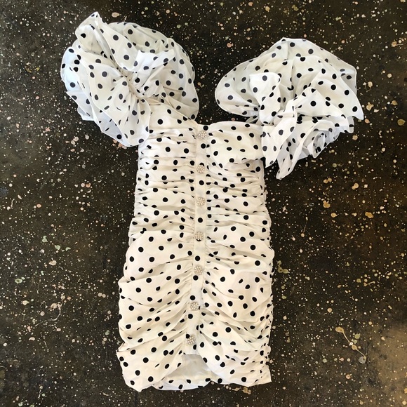 Alessandra Rich Polka Dot Mini Dress White Taffeta - Picture 9 of 12